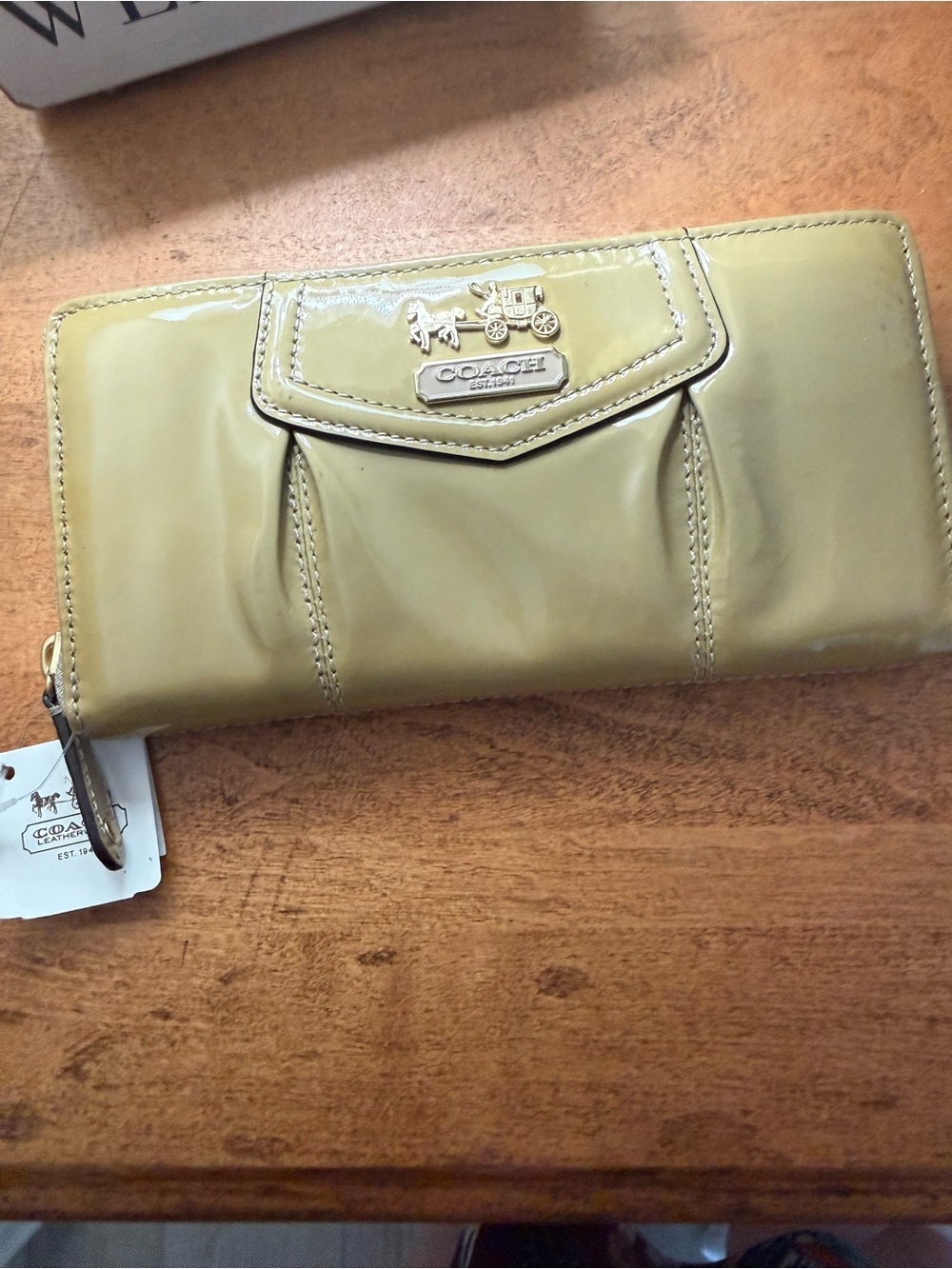 Coach Patent Zip-Around Wallet in Light Olive Green